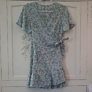 Floral Wrap Mini Dress - Blue